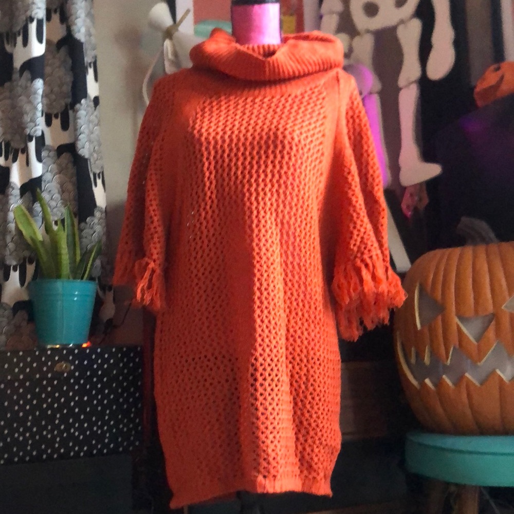 Burnt orange Cowl neck long sweater